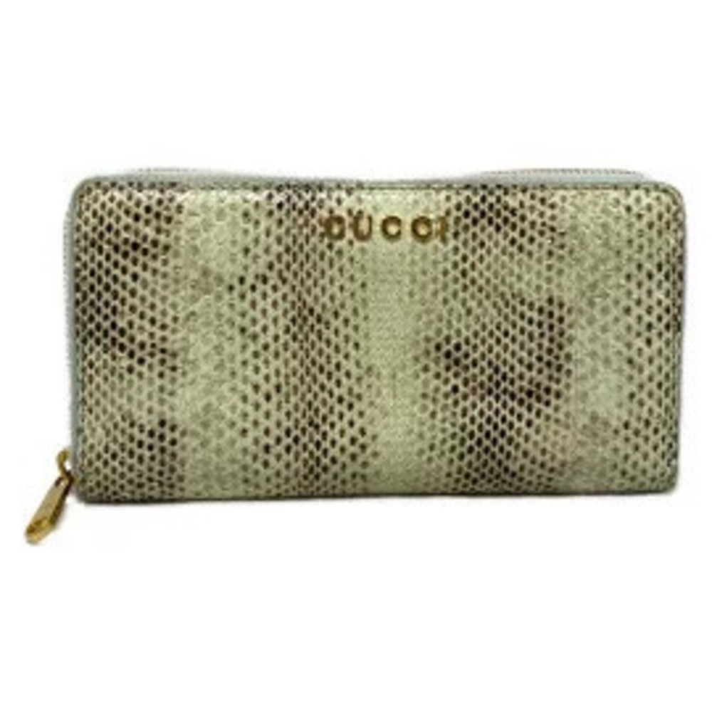 Gucci Script Python Zip Around Wallet Long Zipper Yellow Green x Brown